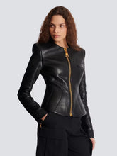 Balmain Black Cropped Peplum Lambskin Jacket