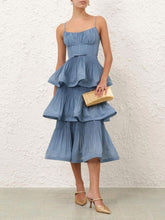 Deep Blue Pleated Tiered Midi Dress | HP - Fashion Clinic