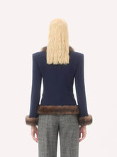 Valentino Garavani Indigo Blue Wool Crepe Jacket with Shearling Trim