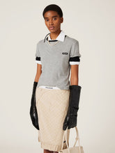 Miu Miu Grey Ribbed Jersey Logo T-Shirt