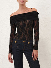 Zimmermann Black Rebellion Draped Lace Bodysuit