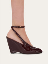 Ferragamo Plum Patent Peep Toe Wedge Sandals