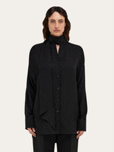 Ferragamo Black Silk Blouse with Sash Collar