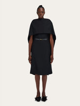 Ferragamo Black Belted Midi Cape Dress