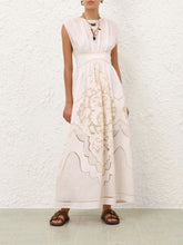Zimmermann Daylight Waisted Linen Maxi Dress in Cream