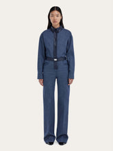 Ferragamo Blue High-Waisted Wide-Leg Denim Trousers