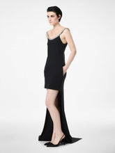 Tom Ford Black Crystal Embroidered Asymmetric Cocktail Dress