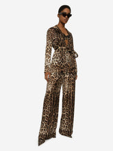Dolce & Gabbana Leopard-Print Satin Pajama Shirt with Belt