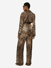 Dolce & Gabbana Leopard-Print Satin Pajama Shirt with Belt