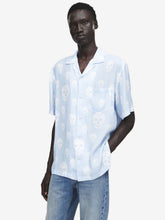 McQueen Light Blue Skull Print Hawaiian Shirt