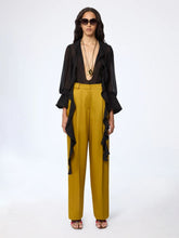 Nina Ricci Gold Pleated Straight-Leg Crepe Trousers