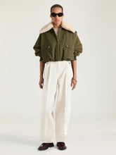 Givenchy Khaki Cotton Wool Bomber with Shearling Collar