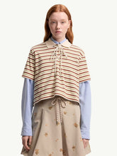 Moncler Light Beige Striped Cotton Polo Shirt