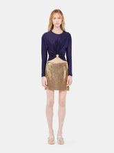 Rabanne Deep Navy Satin Crop Top with Piercing Detail
