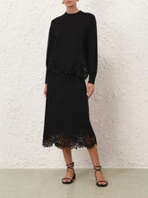 Zimmermann Black Luna Merino Lace Midi Skirt