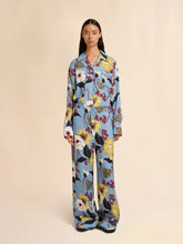 Marni Sky Blue Envers Satin Palazzo Pants with Melodia Print