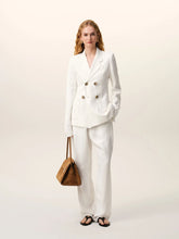 Ami Paris White Blended Linen Elasticated Waist Trousers