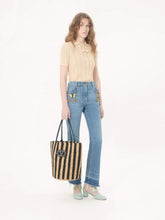Valentino Garavani Natural and Black Striped Raffia Shopping Bag