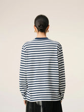 Ami Paris Ink Blue and White Cotton Marinière T-Shirt