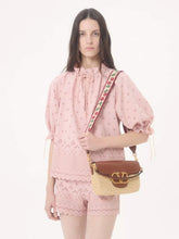 Valentino Garavani Natural Raffia and Saddle Brown Leather Shoulder Bag