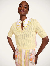 La DoubleJ Yellow and Pink Embroidered Silk Cotton Blend Crop Polo
