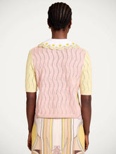 La DoubleJ Yellow and Pink Embroidered Silk Cotton Blend Crop Polo