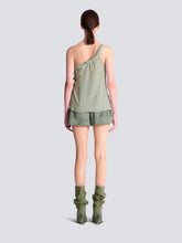 Balmain Olive Draped One-Shoulder Silk Crepe Top