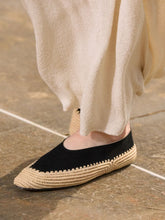 Gabriela Hearst Black Suede and Natural Raffia Strength Flat Shoe