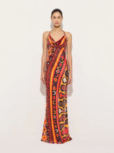 Pucci Black and Orange Soleil Print Satin Halter Maxi Dress