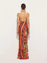 Pucci Black and Orange Soleil Print Satin Halter Maxi Dress