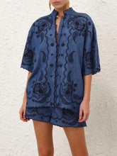 Zimmermann Railway Blue Aster Embroidered Denim Shirt