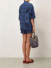 Zimmermann Railway Blue Aster Embroidered Denim Shorts