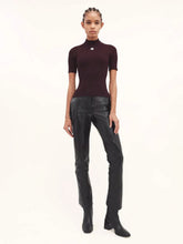 Courrèges Burgundy Rib Knit Short Sleeve Sweater