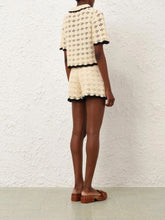Zimmermann Cream and Black Aster Crochet Shorts