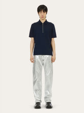 Ferragamo Navy Blue Cotton Polo with Zip Collar