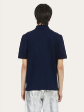 Ferragamo Navy Blue Cotton Polo with Zip Collar
