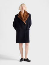 Prada Navy Wool Coat with Shearling Collar