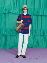 Valentino Garavani Blue and Red Cotton Polo with Embroidery