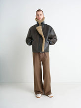 Lemaire Espresso Shearling Coat with Contrasting Leather Trim