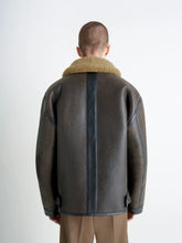 Lemaire Espresso Shearling Coat with Contrasting Leather Trim