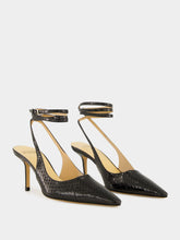 Francesco Russo Black Ankle-Strap Watersnake Leather Slingback Pumps