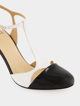 Francesco Russo Black and White Patent Nappa T-Bar Pumps