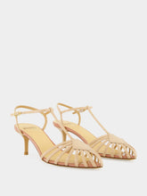 Francesco Russo Puderfarbene Käfig-Sandalen aus Lackleder