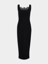 Black Wool Crepe Cocktail Dress with Lace Insert
