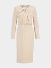 Roland Mouret Dark Cream Twisted Drape Pearl-Trim Dress
