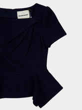 Roland Mouret Navy Bouclé Asymmetrical Twist Peplum Top