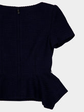 Roland Mouret Navy Bouclé Asymmetrical Twist Peplum Top
