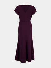 Roland Mouret Prune Flower Brooch Cady Midi Dress