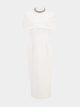 Roland Mouret White Cape Embellished Crepe Midi Dress