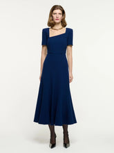 Roland Mouret Navy Short Sleeve Wool Crepe Midi Dress